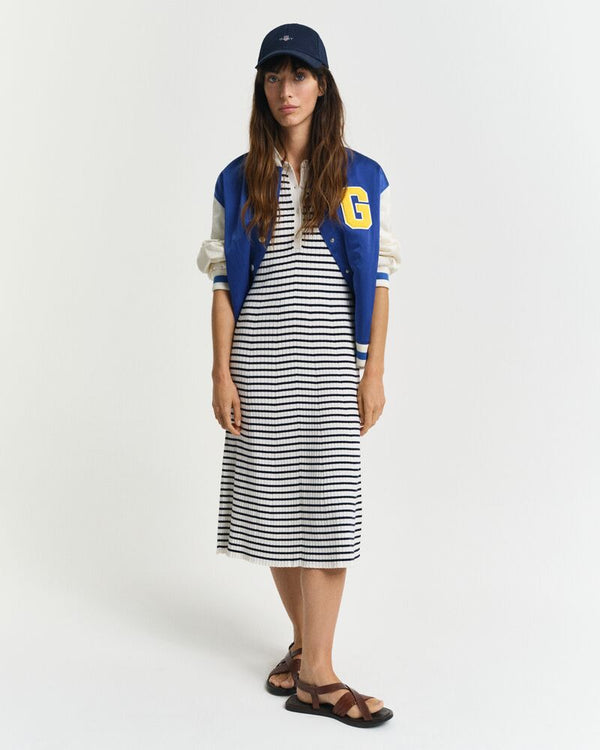 Striped Rib Knit Short Sleeve Rugger Dress