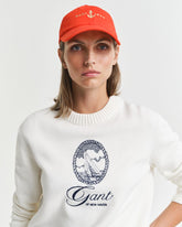 Graphic Cotton Crew Neck Sweater White / S