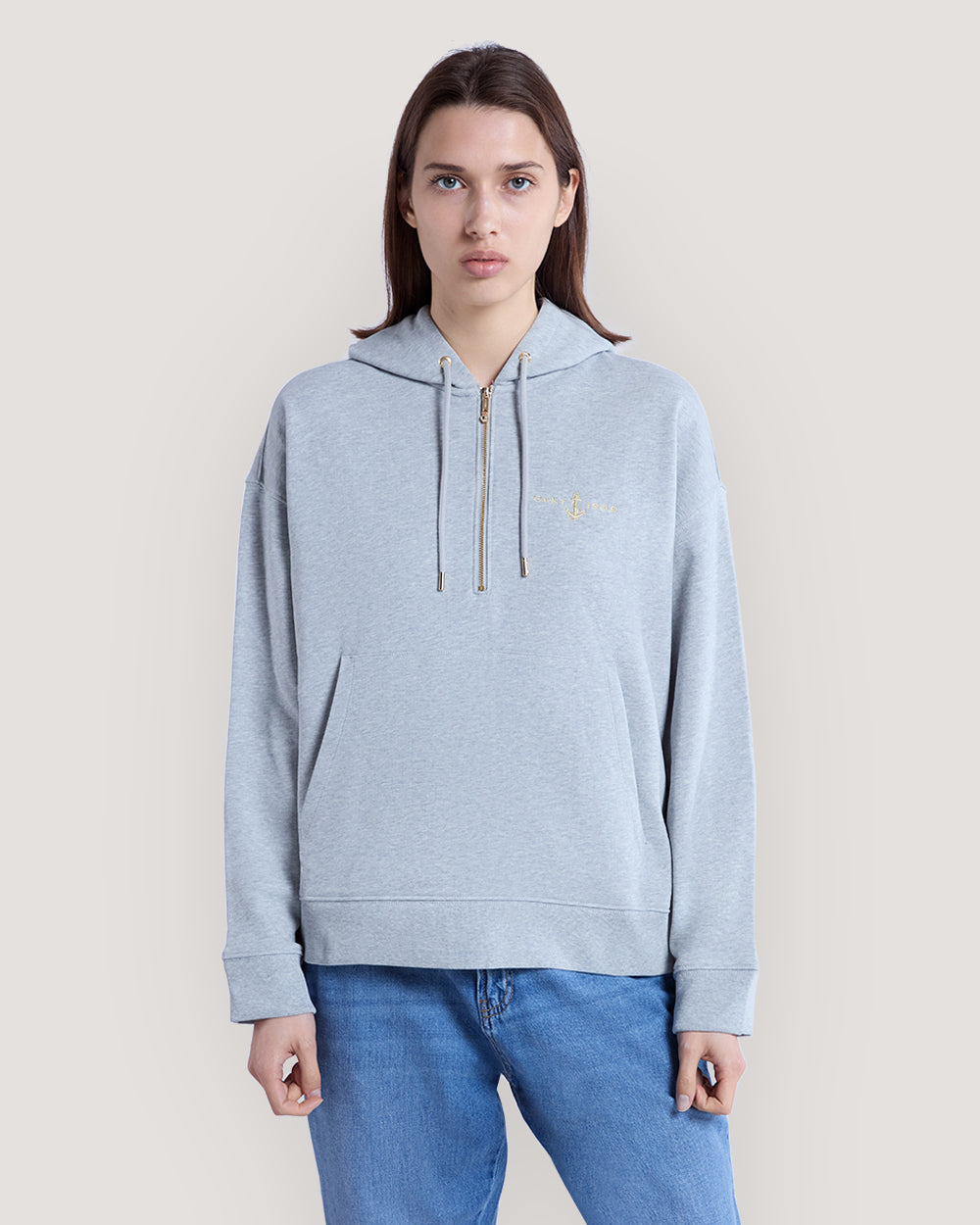 Embroidered Anchor Half-Zip Hoodie Grey / M