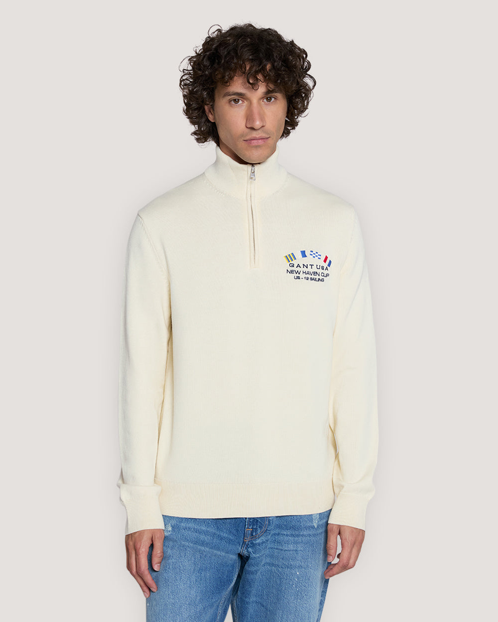 Nautical Flags Half-Zip Sweater Cream / M