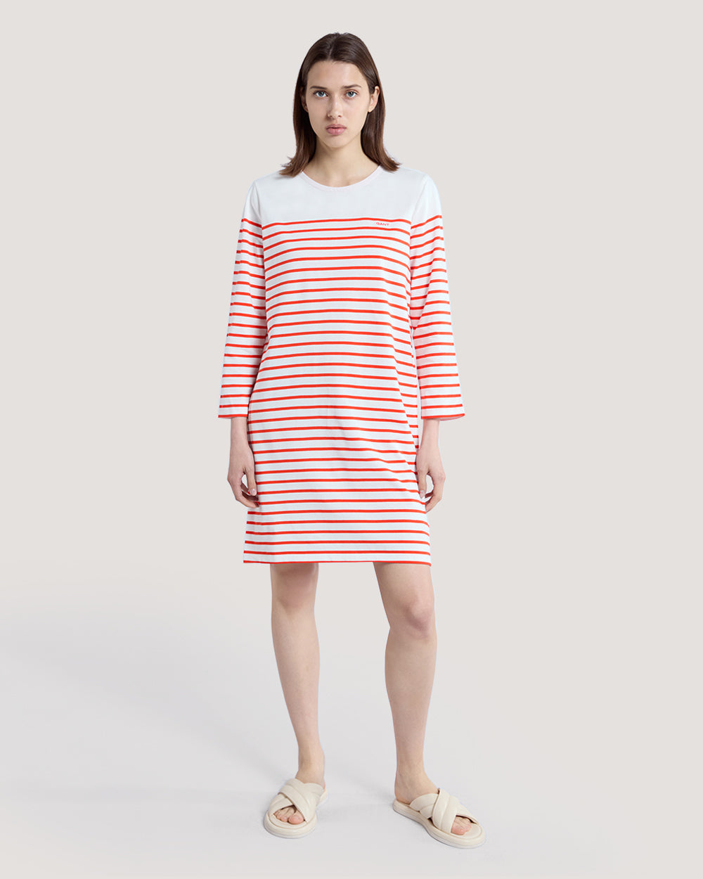 Breton Crew Neck Dress Red / M