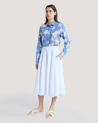 Regular Fit Floral Print Linen Shirt Blue / 36