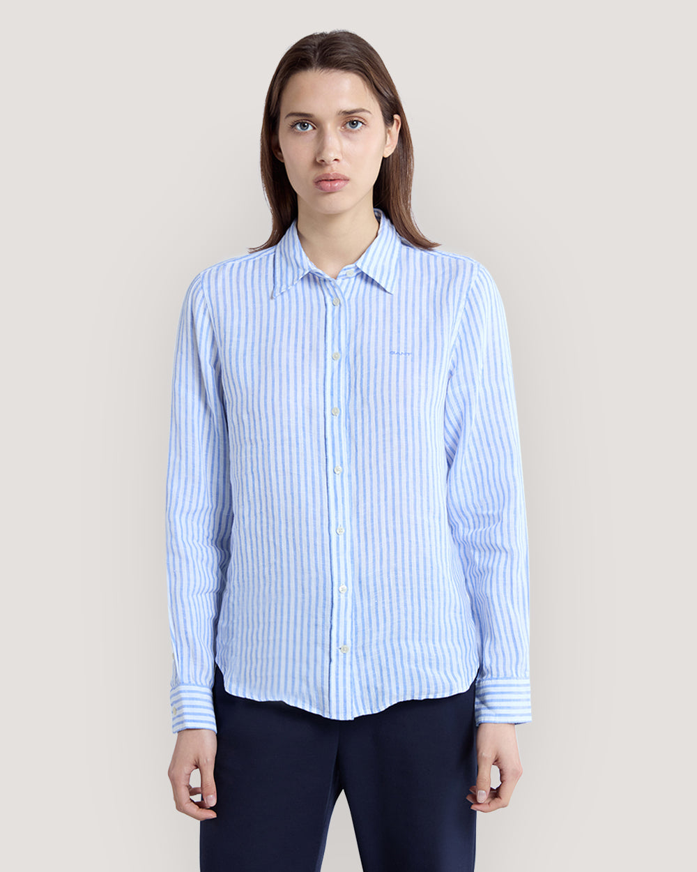 Regular Fit Striped Linen Shirt Blue / 36