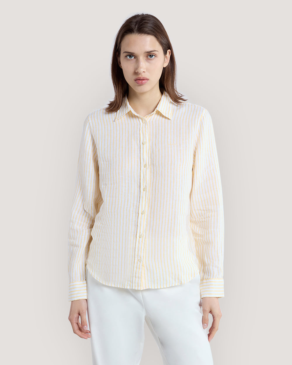 Regular Fit Striped Linen Shirt Yellow / 36
