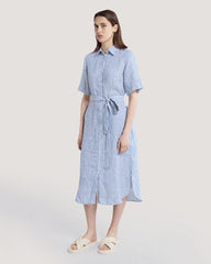 Striped Linen Shirt Dress Blue / 36