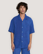 Relaxed Fit Linen Resort Short Sleeve Shirt Blue / M