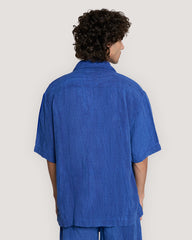 Relaxed Fit Linen Resort Short Sleeve Shirt Blue / M