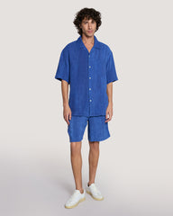 Relaxed Fit Linen Resort Short Sleeve Shirt Blue / M