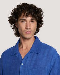 Relaxed Fit Linen Resort Short Sleeve Shirt Blue / M