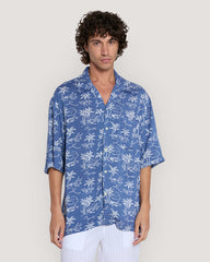 Relaxed Fit Island Print Shirt Dusty Navy / M