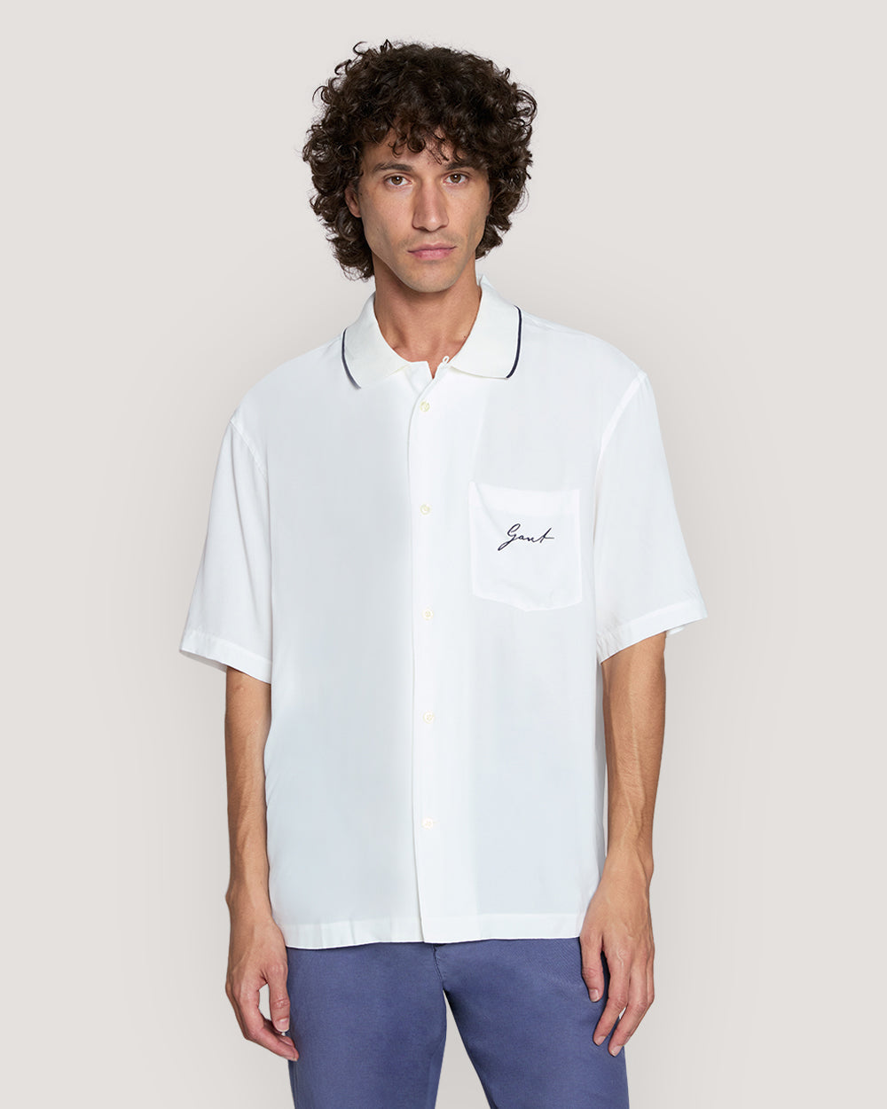 Relaxed Fit Short Sleeve Viscose Shirt White / M