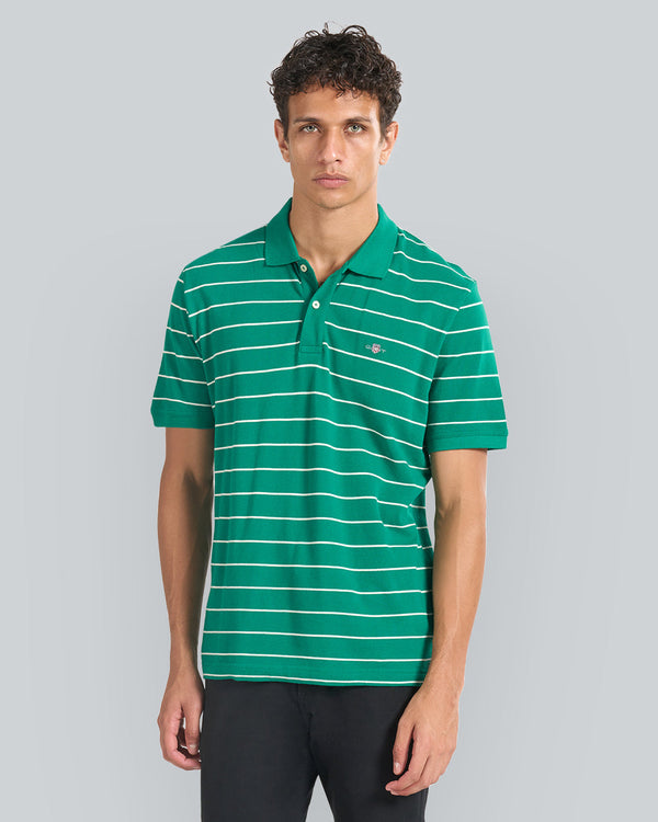 GANT قميص بولو مخطط بأكمام قصيرة للرجال (أحمر وأبيض)