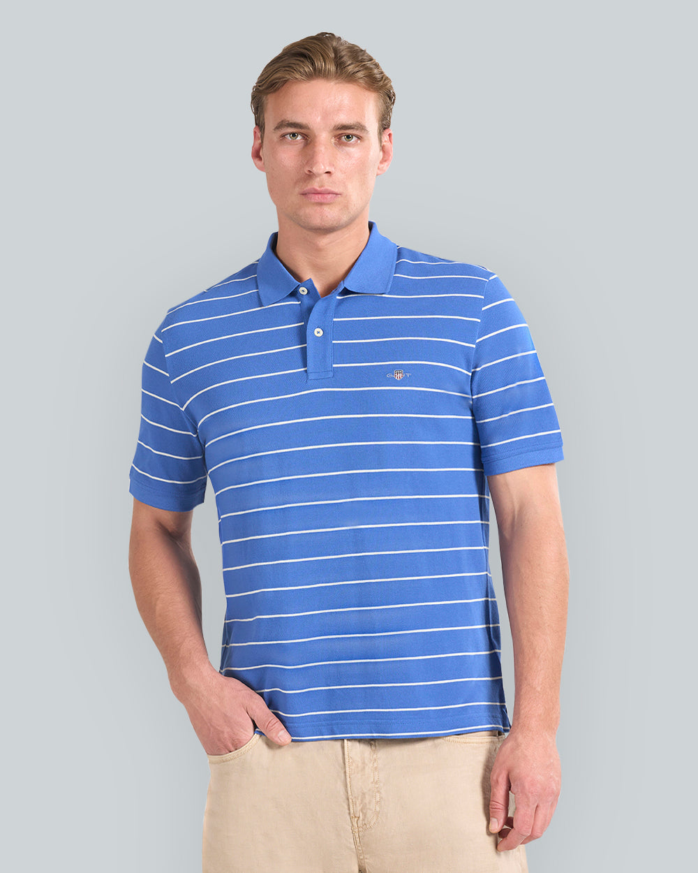 STRIPED SS POLO Blue / L