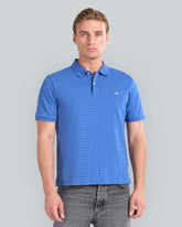 Textured Striped Polo Shirt Blue / L