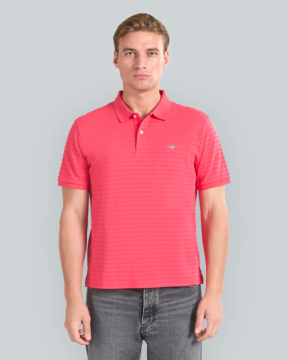 Textured Striped Polo Shirt Red / L