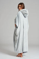 South Beach Snow Faux Fur Hood Luxury Fleece Poncho