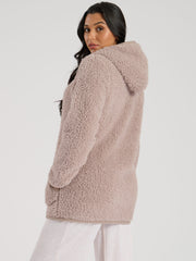 South Beach Mink Borg Button Lounge Hooded Cardigan