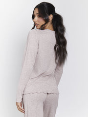 South Beach Knit Rib Long Sleeve And Trouser Pyjama Set