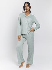 South Beach Brushed Rib Long Sleeve Buttoned Pyjamas