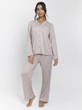 South Beach Brushed Rib Long Sleeve Buttoned Pyjamas