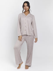 South Beach Brushed Rib Long Sleeve Buttoned Pyjamas
