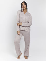 South Beach Brushed Rib Long Sleeve Buttoned Pyjamas