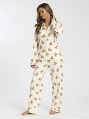 South Beach Teddy Bear Button Shirt And Long Pant Pyjamas Set