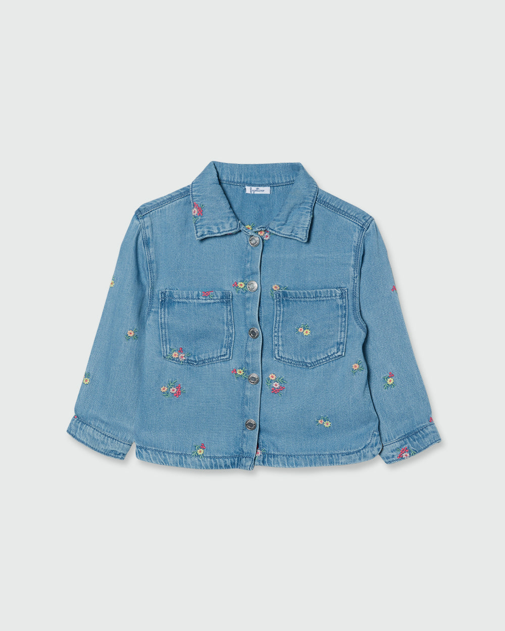 Lyocell And Cotton Shacket With Flowers Embroidery MEDIUM BLUE / 24-30 Months