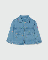 Lyocell And Cotton Shacket With Flowers Embroidery MEDIUM BLUE / 24-30 Months