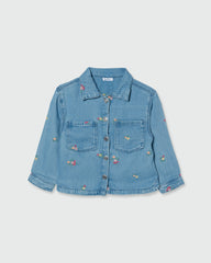 Lyocell And Cotton Shacket With Flowers Embroidery MEDIUM BLUE / 24-30 Months