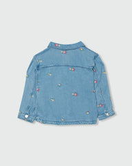 Lyocell And Cotton Shacket With Flowers Embroidery MEDIUM BLUE / 24-30 Months