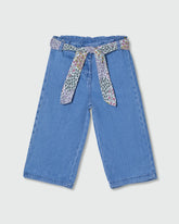 Wide-Leg Trousers With Floral Belt MEDIUM BLUE / 24-30 Months