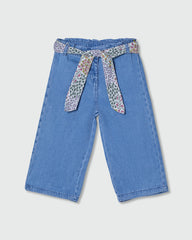Wide-Leg Trousers With Floral Belt MEDIUM BLUE / 24-30 Months