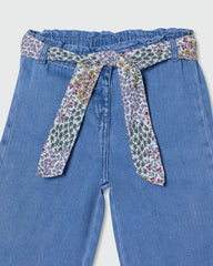 Wide-Leg Trousers With Floral Belt MEDIUM BLUE / 24-30 Months