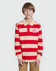 Long-Sleeved Polo Shirt With Striped Pattern And ''Athls'' Embroidery MULTICOLOUR STRIPED / 11 Years