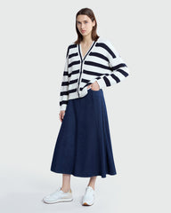 Striped Knit Cardigan From OVS Blue-Striped White / M