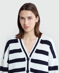 Striped Knit Cardigan From OVS Blue-Striped White / M