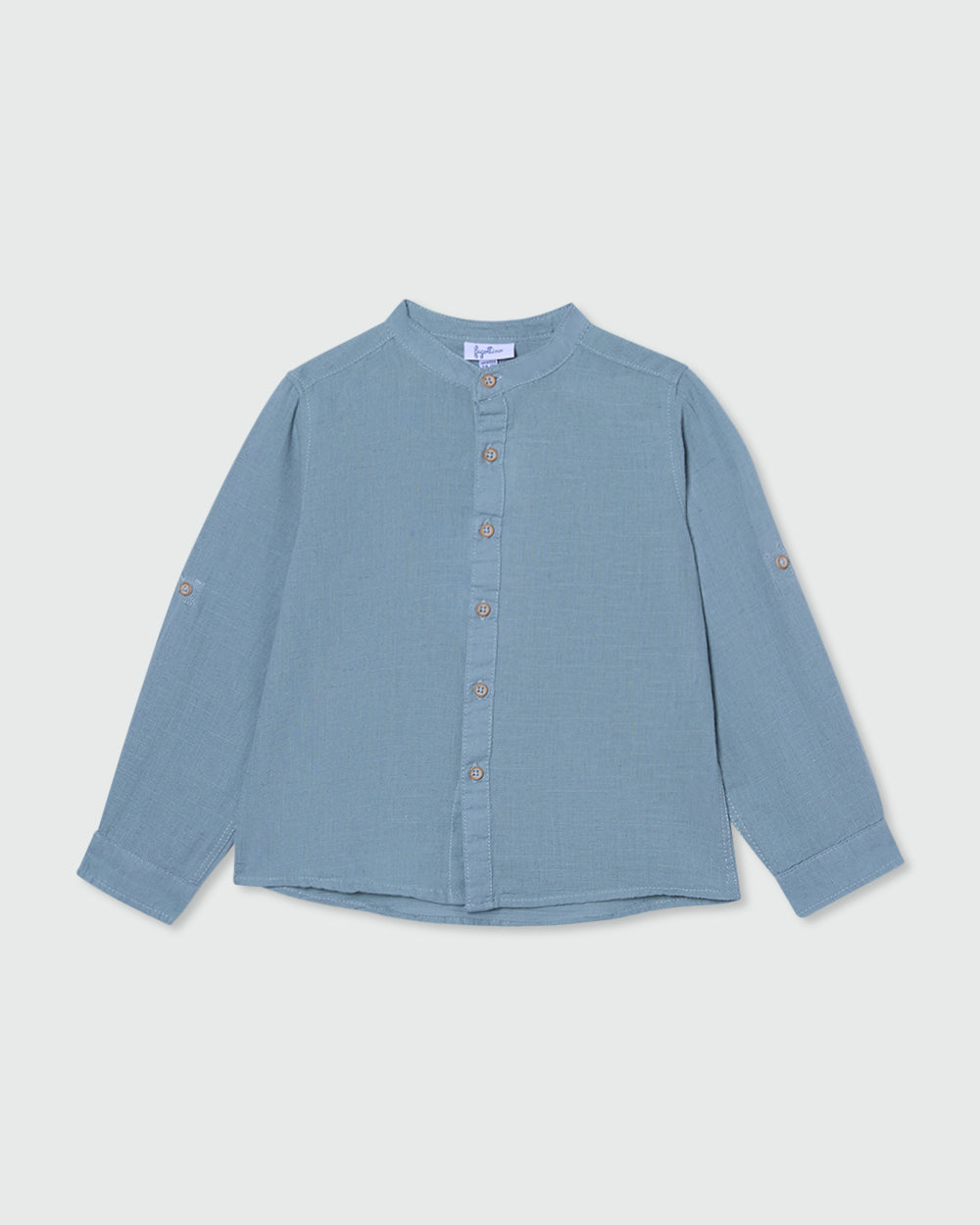 Cotton And Linen Shirt With Mandarin Collar GREEN / 24-30 Months