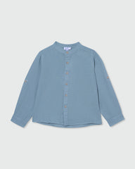 Cotton And Linen Shirt With Mandarin Collar GREEN / 24-30 Months