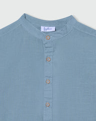 Cotton And Linen Shirt With Mandarin Collar GREEN / 24-30 Months