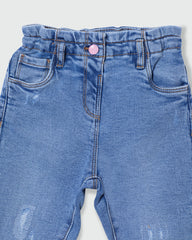 Baggy-Fit Jeans With Five Pockets And Abrasions AZURE / 24-30 Months