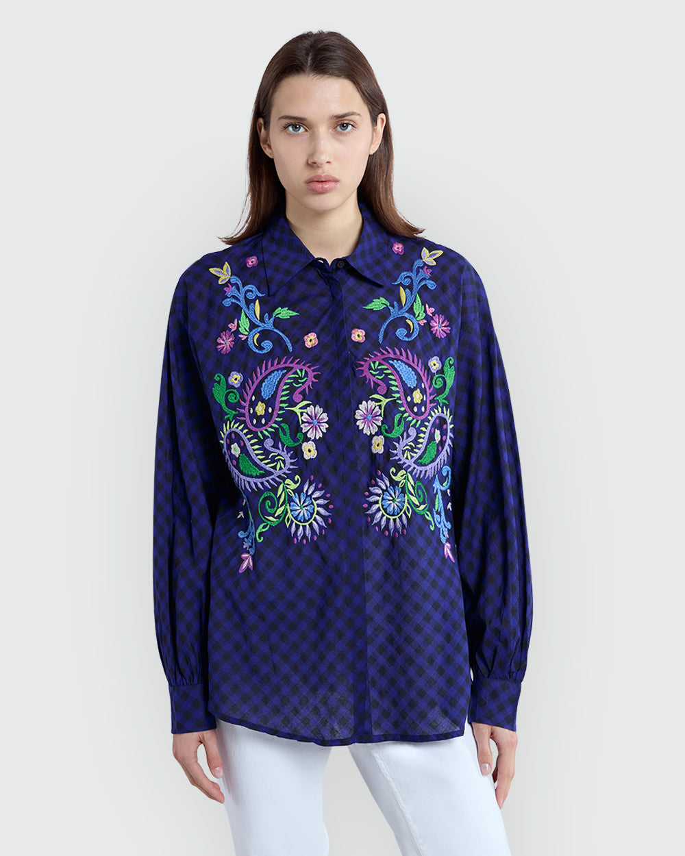 OVS Checked Blouse In Violet And Brown Violet/Brown Check / M