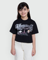 OVS Black Tee With Graphic Print For Girls Black / 10-11 Y