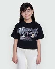 OVS Black Tee With Graphic Print For Girls Black / 10-11 Y