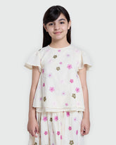 Cotton Blouse With Small Flowers Embroidery GARDENIA / 9-10 Years