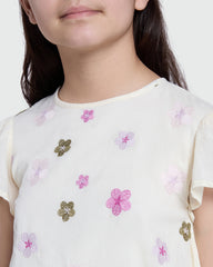 Cotton Blouse With Small Flowers Embroidery GARDENIA / 9-10 Years