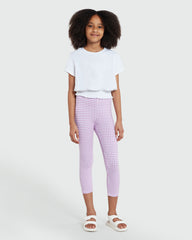 Three-Quarter Leggings In Stretch Cotton WHITE/PINK CHECK / 9-10 Years