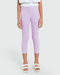Three-Quarter Leggings In Stretch Cotton WHITE/PINK CHECK / 9-10 Years
