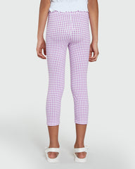 Three-Quarter Leggings In Stretch Cotton WHITE/PINK CHECK / 9-10 Years