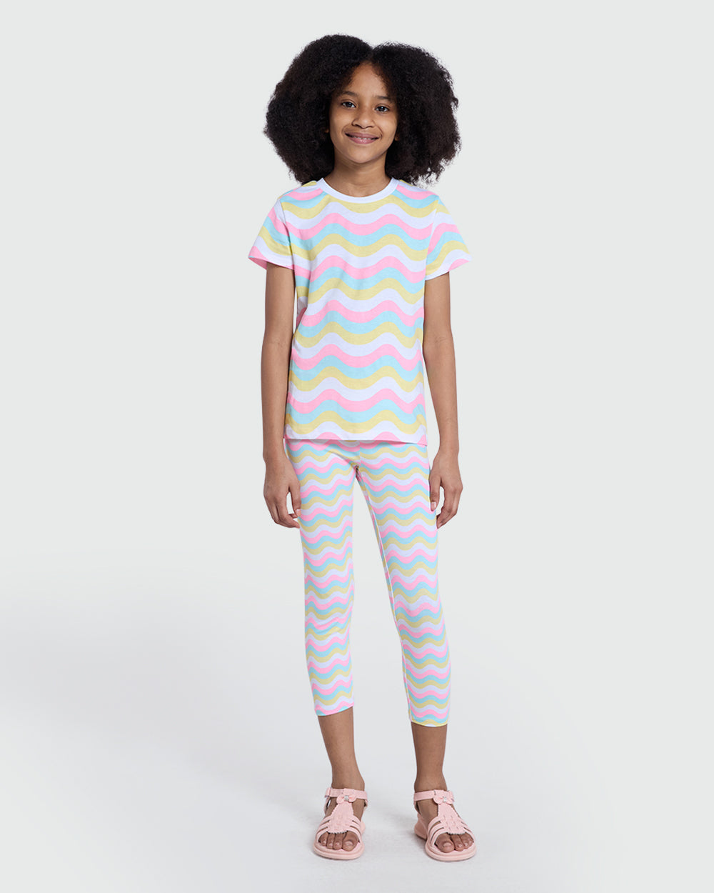 Three-Quarter Leggings In Stretch Cotton MULTICOLOUR STRIPED / 9-10 Years